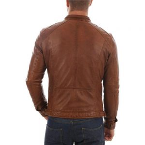 Men Jacket Motorcycle Leather Brown Stylish