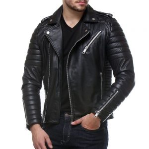 Leather Motorcycle Jacket Men Quilted