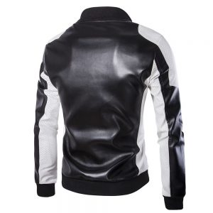 Leather Jacket Motorcycle Mens Slim Collar